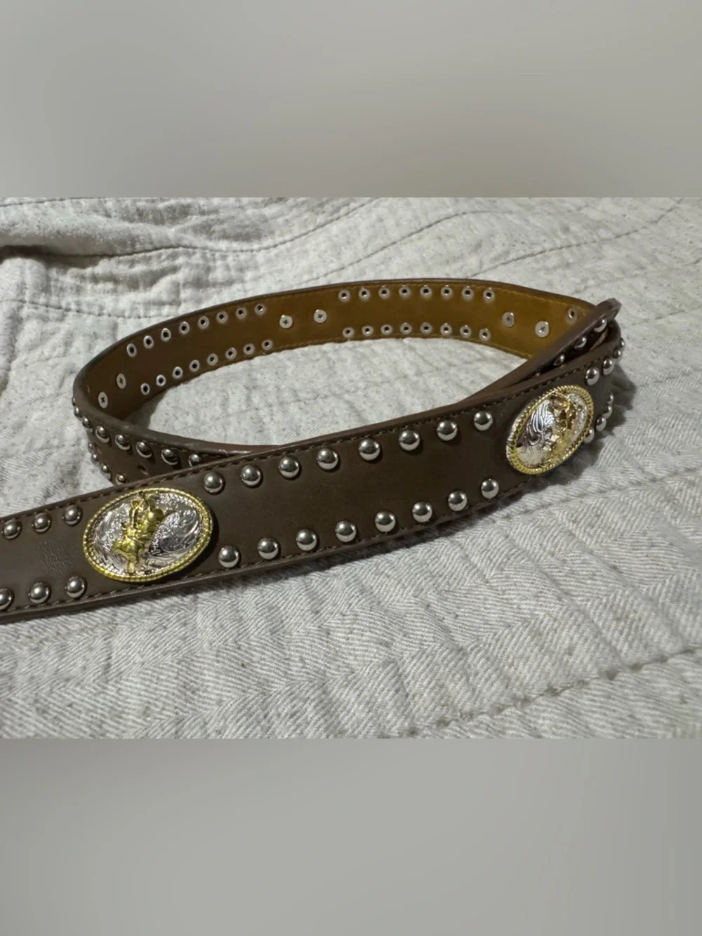 Western 4802 Genuine leather belt silver gold embellishments studs
